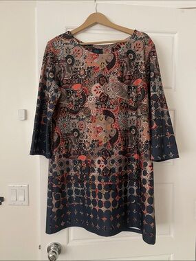 Navy and Coral Paisley A-Line Dress